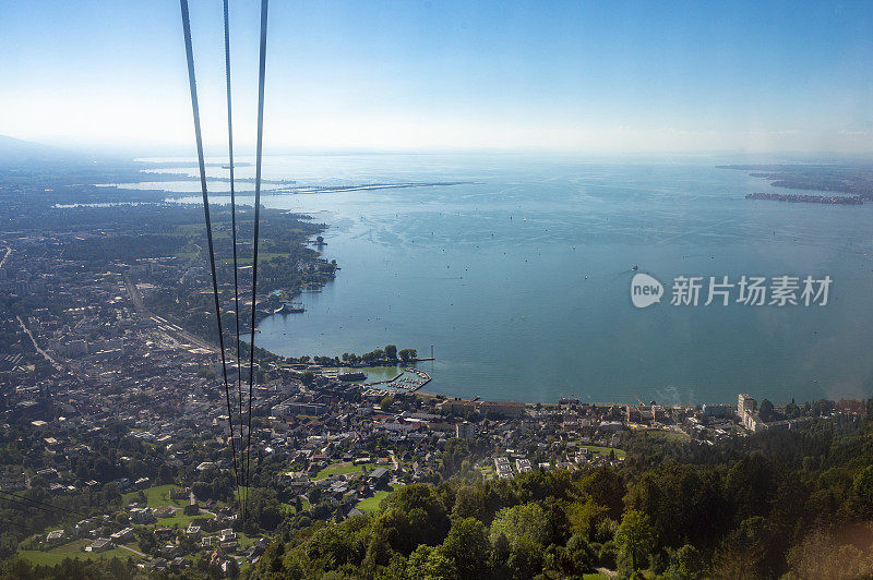 View on Bregenz from the Pfänder cable car Pfänderbahn in the Vorarlberg Alps in Austria during summer